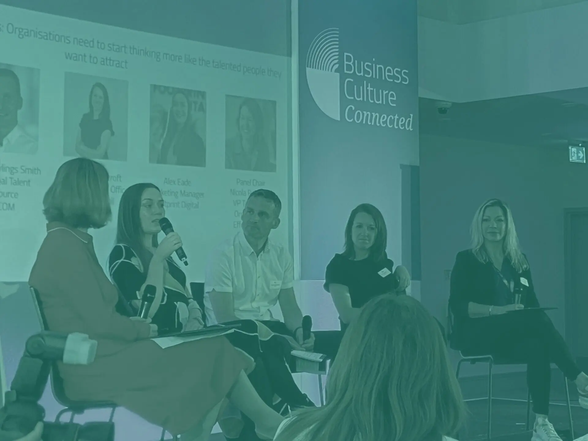 Alex speaking on panel at business culture connected event in lords london
