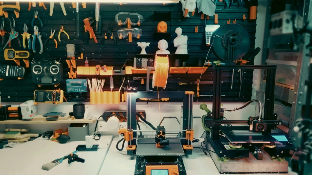 tool desk with black and orange tools full colour