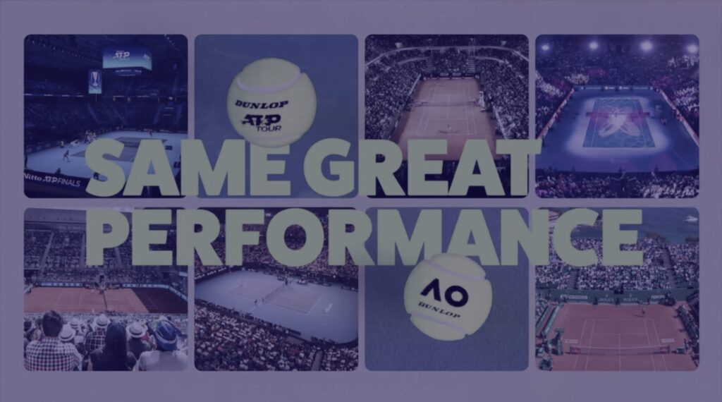 Dunlop Advert - Same Great Performance, with navy blue image overlay
