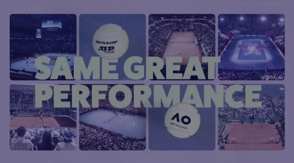 Dunlop Advert - Same Great Performance, with navy blue image overlay