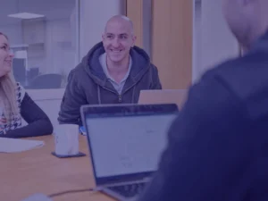 Chris and Klaudia main meeting room with blue image overlay